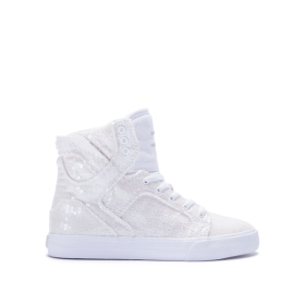 Supra Kids SKYTOP White Sequin/White High Top Shoes | CA-13237